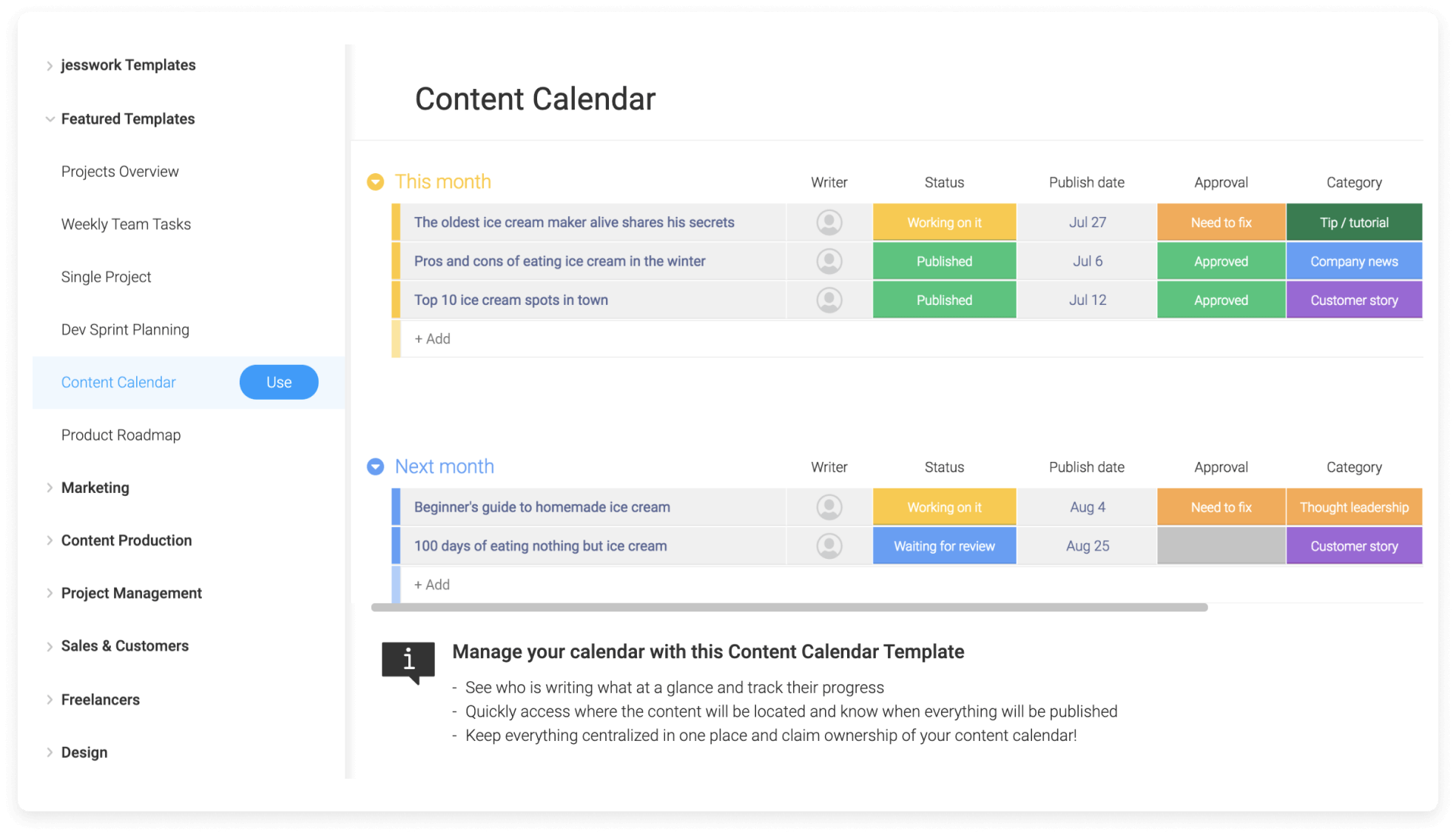 Manage a content calendar